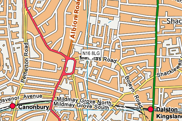 N16 8LG map - OS VectorMap District (Ordnance Survey)
