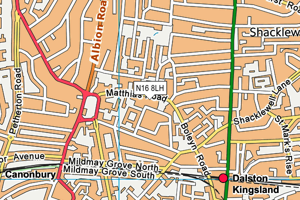 N16 8LH map - OS VectorMap District (Ordnance Survey)