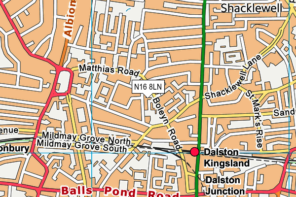 N16 8LN map - OS VectorMap District (Ordnance Survey)
