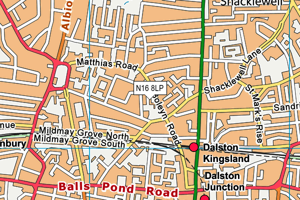 N16 8LP map - OS VectorMap District (Ordnance Survey)