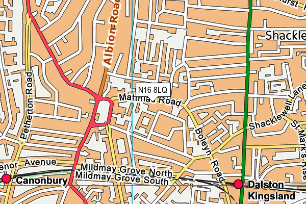 N16 8LQ map - OS VectorMap District (Ordnance Survey)
