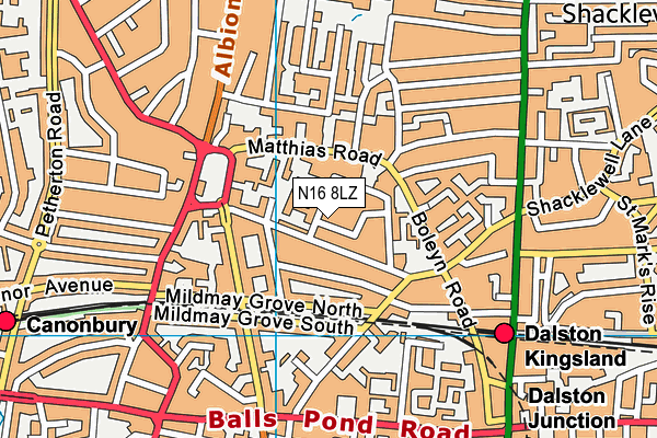 N16 8LZ map - OS VectorMap District (Ordnance Survey)