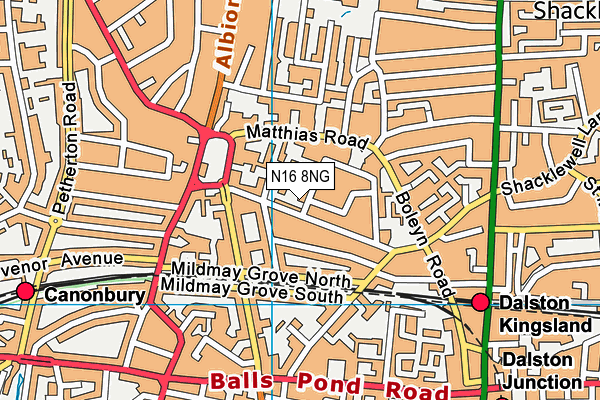 N16 8NG map - OS VectorMap District (Ordnance Survey)