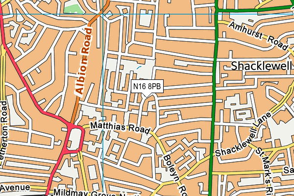 N16 8PB map - OS VectorMap District (Ordnance Survey)
