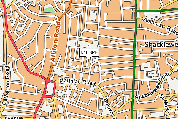 N16 8PF map - OS VectorMap District (Ordnance Survey)