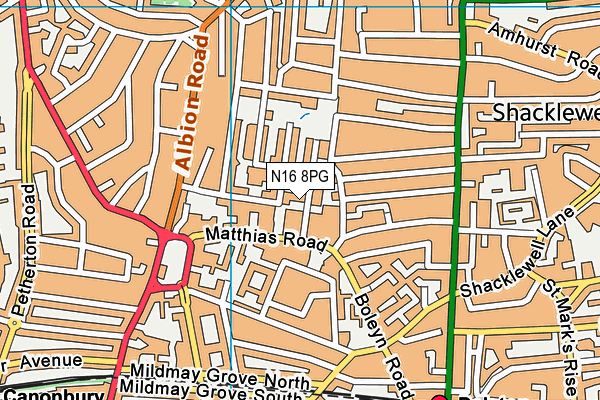 N16 8PG map - OS VectorMap District (Ordnance Survey)