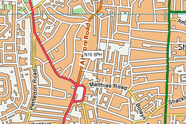 N16 8PH map - OS VectorMap District (Ordnance Survey)