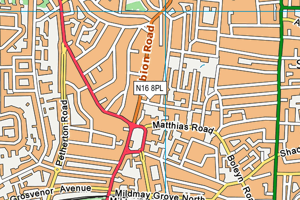 N16 8PL map - OS VectorMap District (Ordnance Survey)