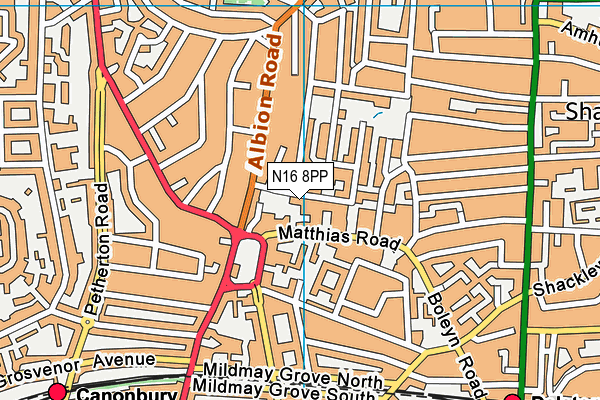 N16 8PP map - OS VectorMap District (Ordnance Survey)