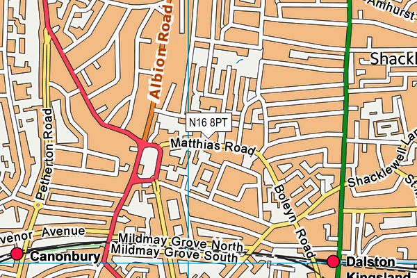 N16 8PT map - OS VectorMap District (Ordnance Survey)