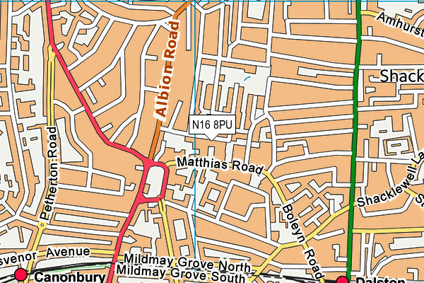 N16 8PU map - OS VectorMap District (Ordnance Survey)