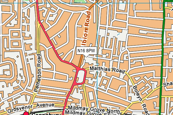 N16 8PW map - OS VectorMap District (Ordnance Survey)