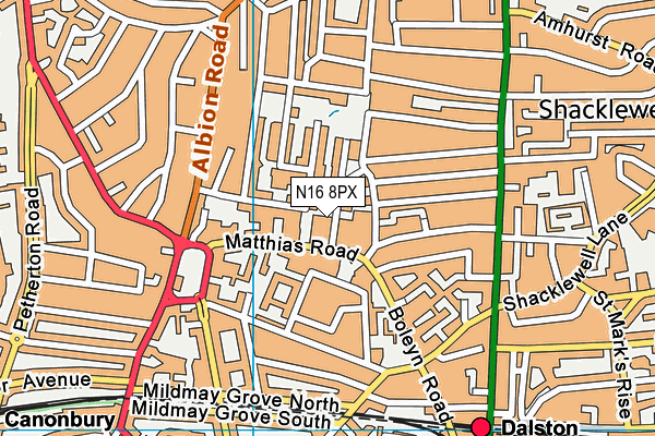 N16 8PX map - OS VectorMap District (Ordnance Survey)