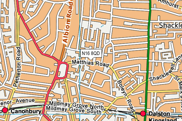 N16 8QD map - OS VectorMap District (Ordnance Survey)