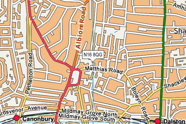 N16 8QG map - OS VectorMap District (Ordnance Survey)