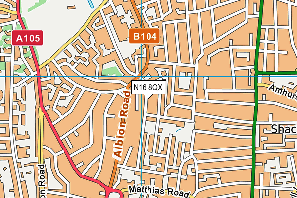 N16 8QX map - OS VectorMap District (Ordnance Survey)