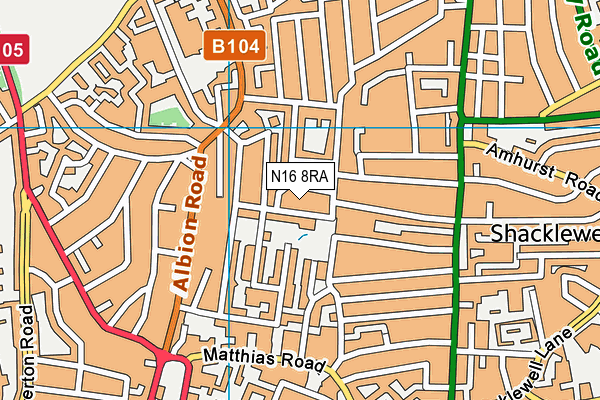 N16 8RA map - OS VectorMap District (Ordnance Survey)