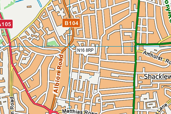 N16 8RP map - OS VectorMap District (Ordnance Survey)