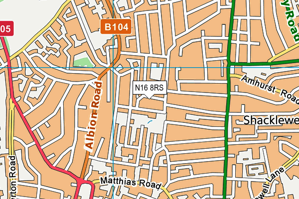 N16 8RS map - OS VectorMap District (Ordnance Survey)