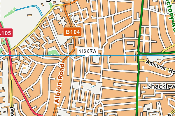 N16 8RW map - OS VectorMap District (Ordnance Survey)