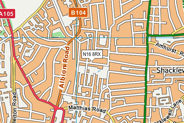 N16 8RX map - OS VectorMap District (Ordnance Survey)