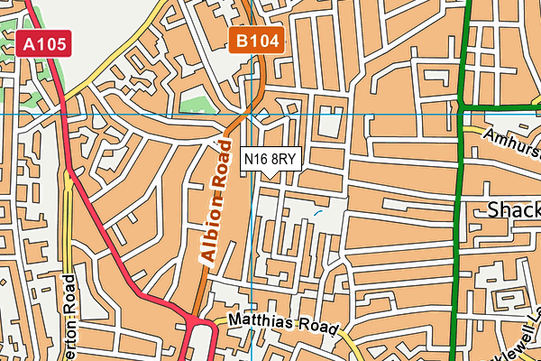 N16 8RY map - OS VectorMap District (Ordnance Survey)