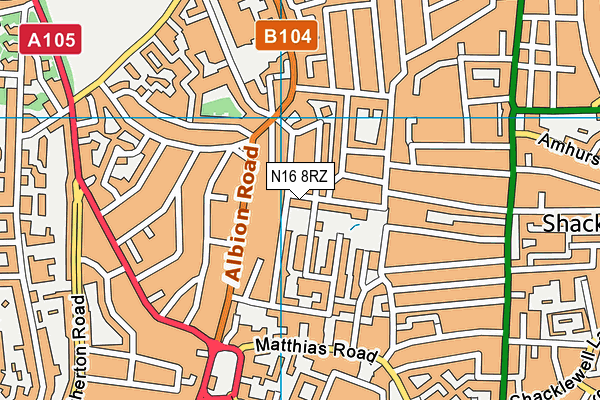 N16 8RZ map - OS VectorMap District (Ordnance Survey)