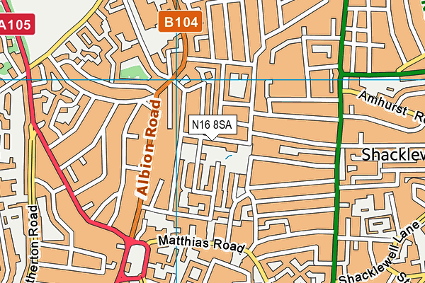 N16 8SA map - OS VectorMap District (Ordnance Survey)