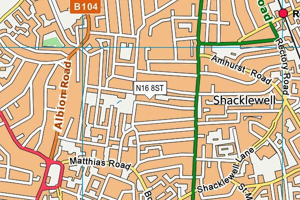 N16 8ST map - OS VectorMap District (Ordnance Survey)