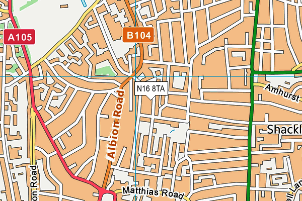 N16 8TA map - OS VectorMap District (Ordnance Survey)