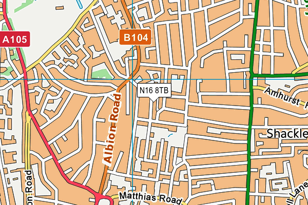 N16 8TB map - OS VectorMap District (Ordnance Survey)