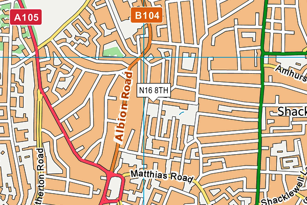 N16 8TH map - OS VectorMap District (Ordnance Survey)