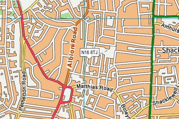 N16 8TJ map - OS VectorMap District (Ordnance Survey)