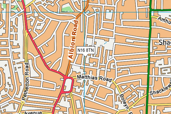 N16 8TN map - OS VectorMap District (Ordnance Survey)