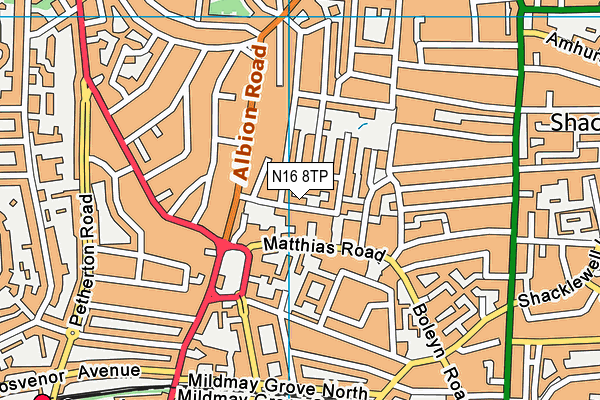 N16 8TP map - OS VectorMap District (Ordnance Survey)