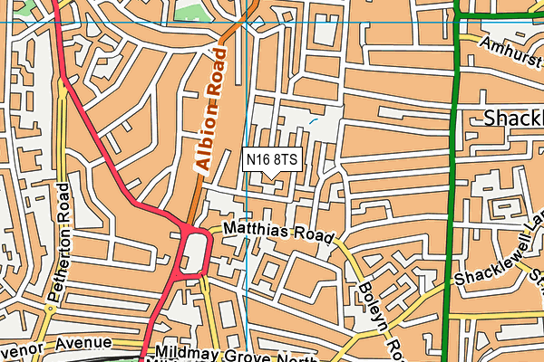 N16 8TS map - OS VectorMap District (Ordnance Survey)