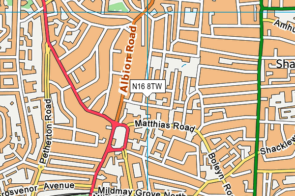 N16 8TW map - OS VectorMap District (Ordnance Survey)