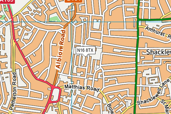 N16 8TX map - OS VectorMap District (Ordnance Survey)