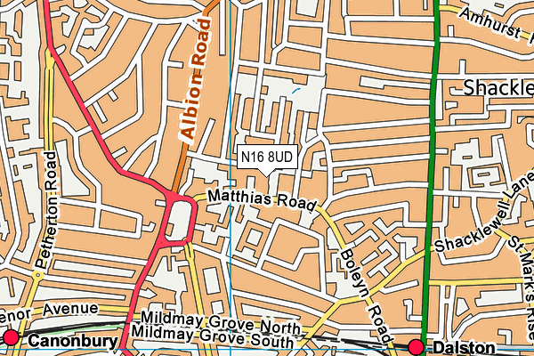 N16 8UD map - OS VectorMap District (Ordnance Survey)