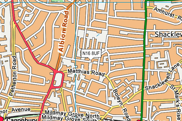 N16 8UF map - OS VectorMap District (Ordnance Survey)