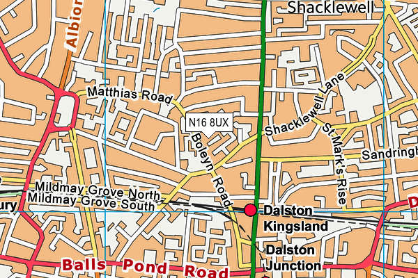 N16 8UX map - OS VectorMap District (Ordnance Survey)