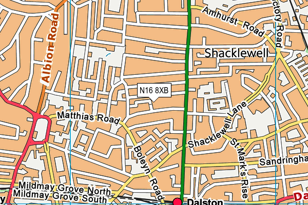N16 8XB map - OS VectorMap District (Ordnance Survey)