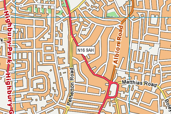 N16 9AH map - OS VectorMap District (Ordnance Survey)
