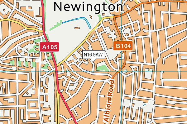 N16 9AW map - OS VectorMap District (Ordnance Survey)