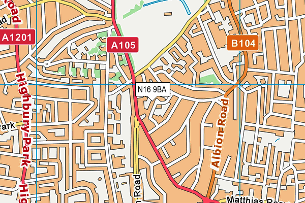 N16 9BA map - OS VectorMap District (Ordnance Survey)