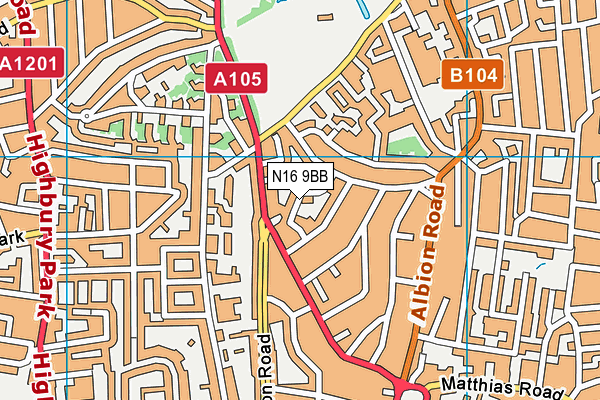 N16 9BB map - OS VectorMap District (Ordnance Survey)