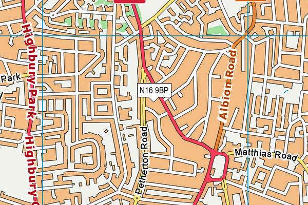 N16 9BP map - OS VectorMap District (Ordnance Survey)