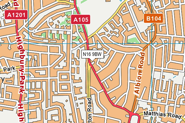 N16 9BW map - OS VectorMap District (Ordnance Survey)