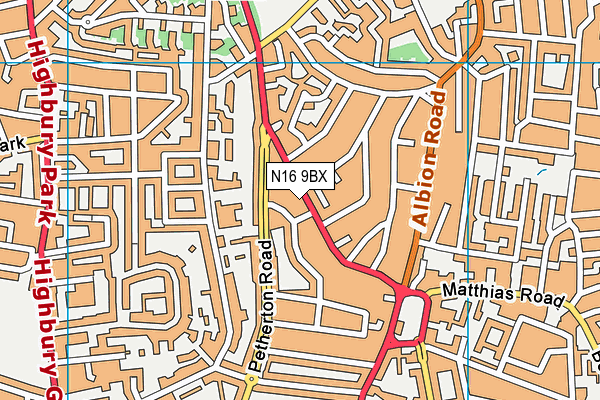 N16 9BX map - OS VectorMap District (Ordnance Survey)