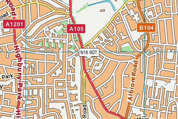 N16 9DT map - OS VectorMap District (Ordnance Survey)
